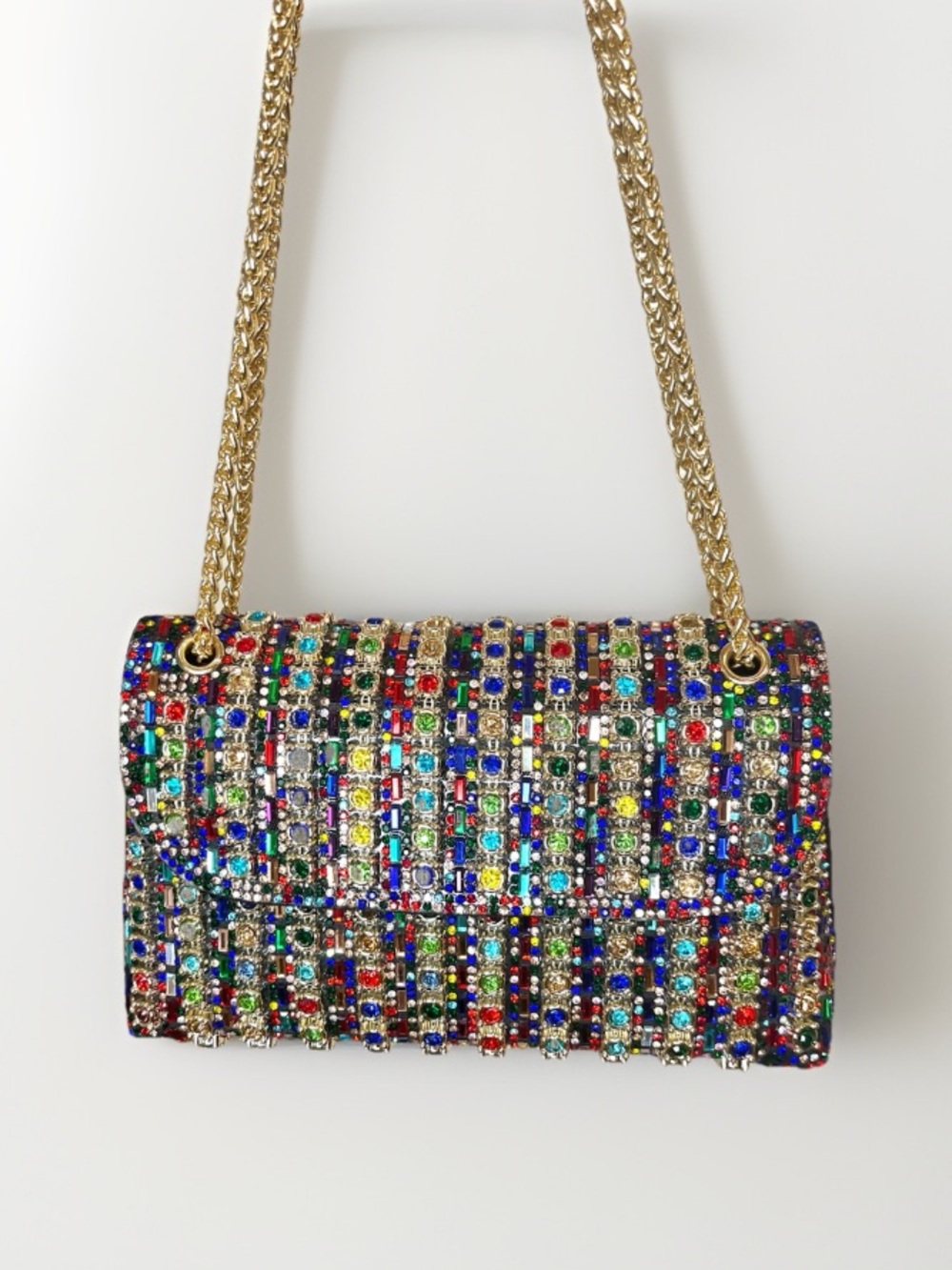 LaurenLorraine Celine Jeweled Shoulder Crossbody Bag Multicolor Chain Strap - Picture 2 of 14